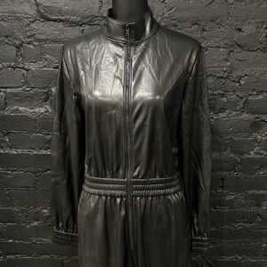 Alice + Olivia faux leather mock neck jumpsuit size 12 NWT